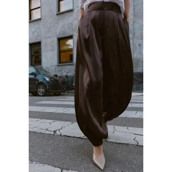 ZARA SATIN BALLOON PANTS - Picture 6 of 11